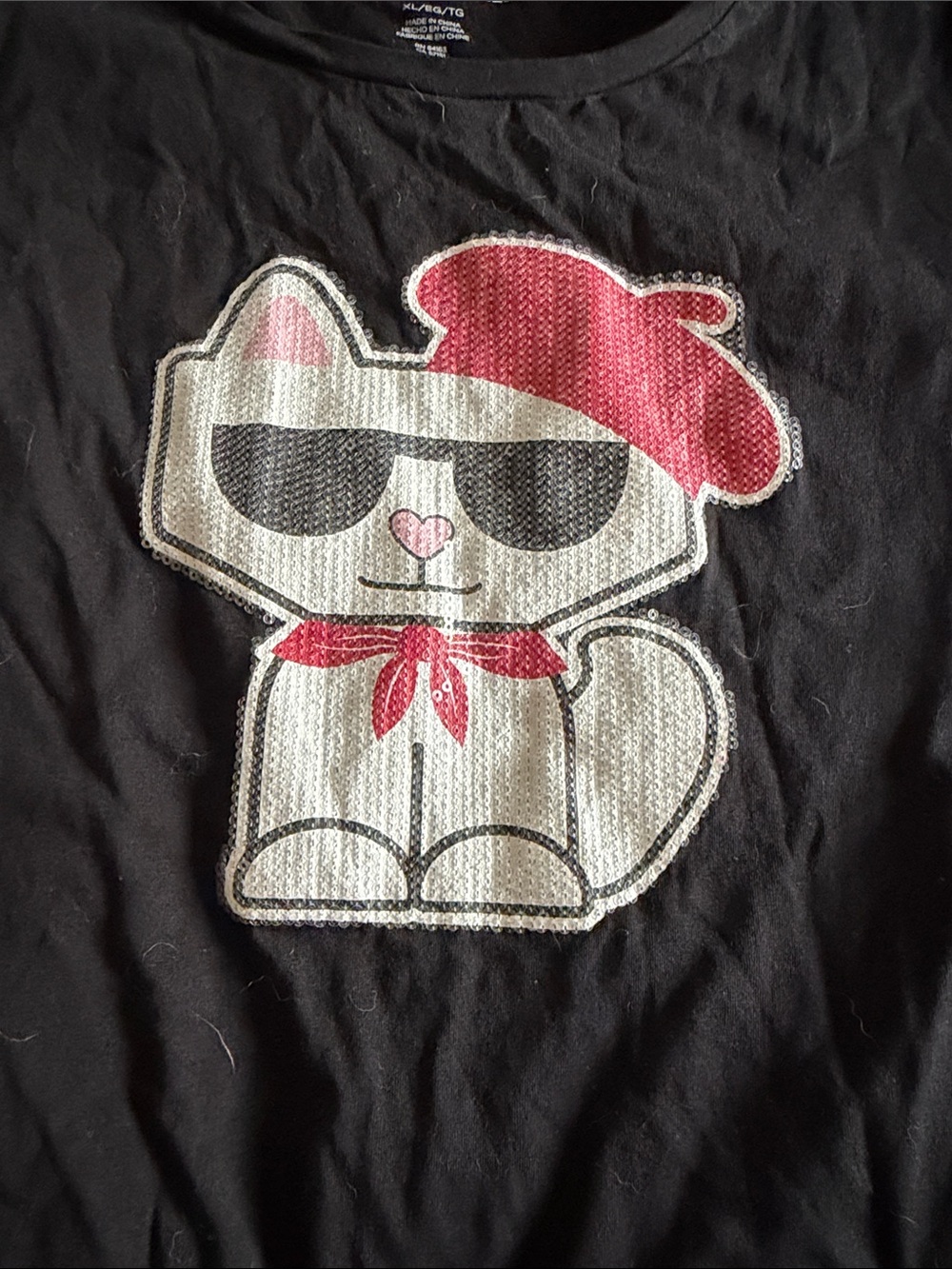 Karl Lagerfeld Black Cat Graphic Pet Tee with Red Accent - Picture 2 of 5